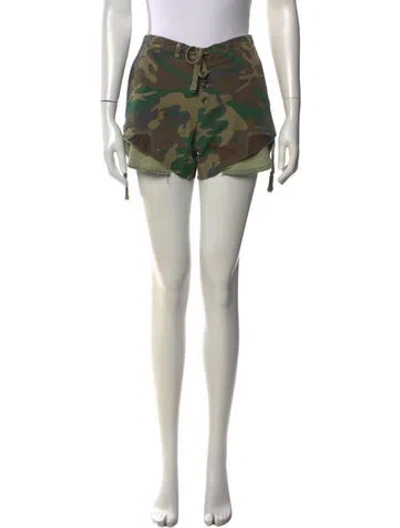 Pre-owned Greg Lauren Camouflage Print Mini Shorts In Green