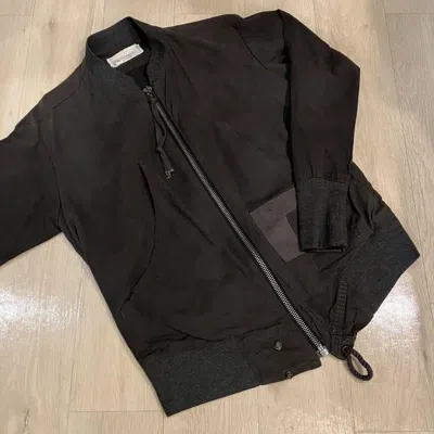 Pre-owned Greg Lauren Charcoal Tent Zip Front Bomber In Black