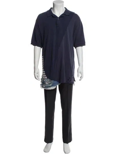 Pre-owned Greg Lauren Collar Short Sleeve Polo Shirt In Blue