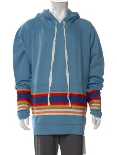 Pre-owned Greg Lauren Colorblock Pattern Crew Neck Hoodie In Blue
