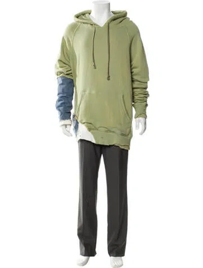 Pre-owned Greg Lauren Colorblock Pattern Crew Neck Hoodie In Green