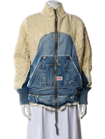 Pre-owned Greg Lauren Colorblock Pattern Denim Jacket In Blue