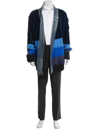 Pre-owned Greg Lauren Colorblock Pattern Denim Jacket In Blue