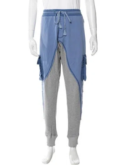 Pre-owned Greg Lauren Colorblock Pattern Lounge Bottoms In Blue