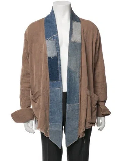 Pre-owned Greg Lauren Colorblock Pattern Open Front Cardigan In Brown