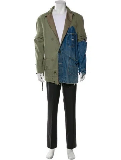 Pre-owned Greg Lauren Colorblock Pattern Parka In Green