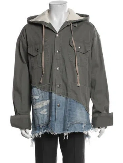 Pre-owned Greg Lauren Colorblock Pattern Parka In Green