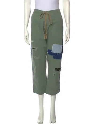 Pre-owned Greg Lauren Colorblock Pattern Straight Leg Pants In Green