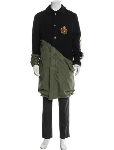 Pre-owned Greg Lauren Colorblock Pattern Trench Coat In Green
