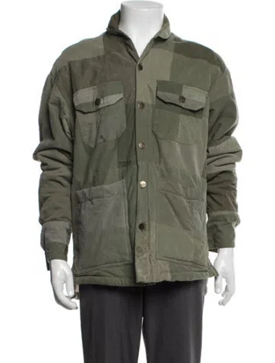 Pre-owned Greg Lauren Colorblock Pattern Utility Jacket In Green