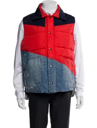 Pre-owned Greg Lauren Colorblock Pattern Vest In Red