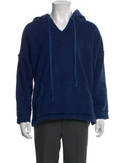 Pre-owned Greg Lauren Crew Neck Long Sleeve Hoodie In Blue