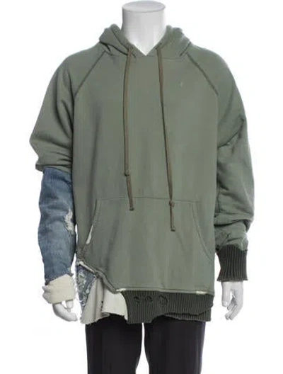 Pre-owned Greg Lauren Crew Neck Long Sleeve Hoodie In Green