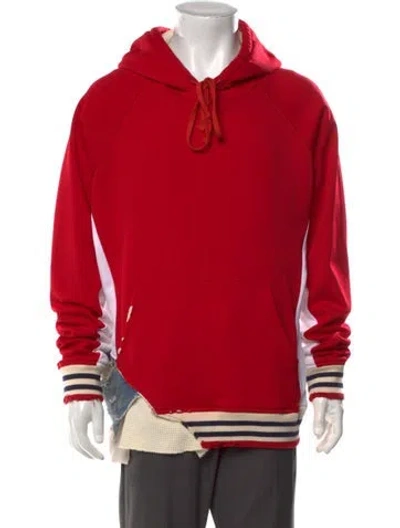 Pre-owned Greg Lauren Crew Neck Long Sleeve Hoodie In Red