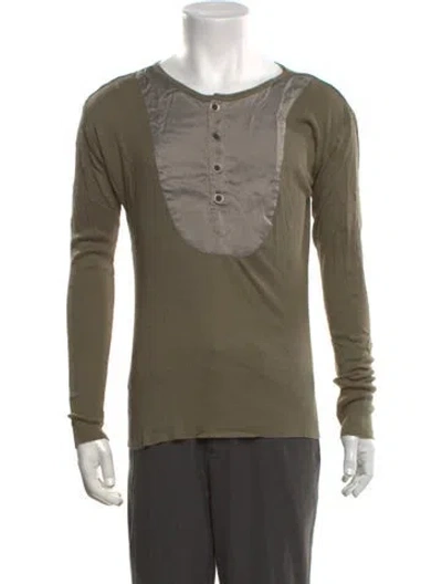 Pre-owned Greg Lauren Crew Neck Long Sleeve T-shirt In Green