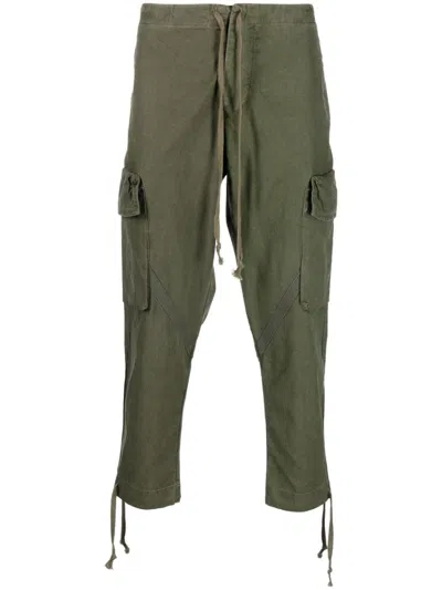 Greg Lauren Cropped Tapered Trousers In Green