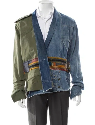 Pre-owned Greg Lauren Denim Baker Gli Colorblock Pattern Denim Jacket In Blue