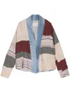 Greg Lauren Denim-trimmed Patchwork Cardigan In Blau
