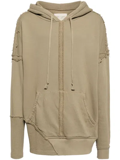 Greg Lauren Distressed Cotton Hoodie In Brown