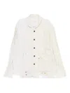 Greg Lauren Distressed Cotton Shirt Jacket In White