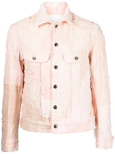 Greg Lauren Distressed-effect Cotton Shirt Jacket In Pink