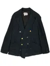 Greg Lauren Double-breasted Cotton Blazer In Blue