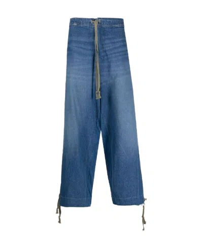 Greg Lauren Drawstring Denim Trousers In Blue