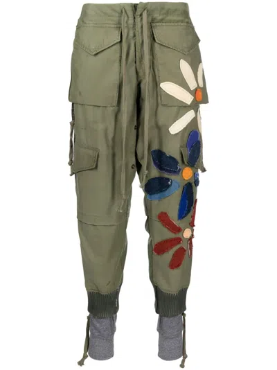 Greg Lauren Floral-patch Track Pants In Green