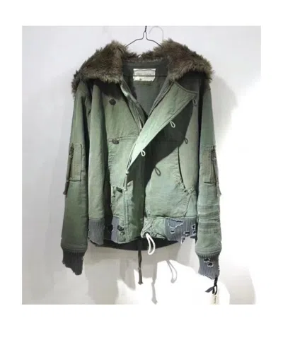 Greg Lauren Furry Collar Wear Design Casual Jacket In Green