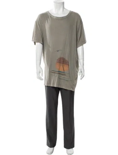 Pre-owned Greg Lauren Graphic Print Crew Neck Pullover In Green