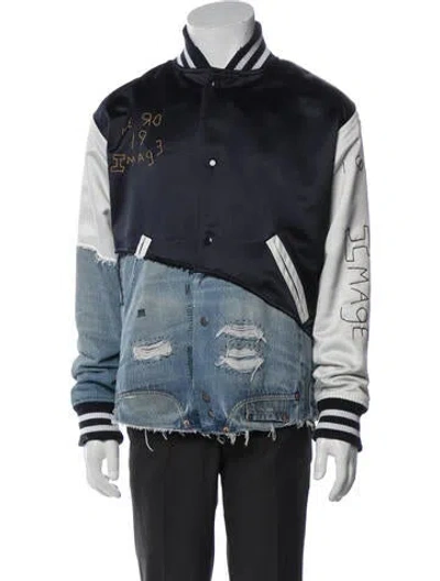 Pre-owned Greg Lauren Graphic Print Denim Jacket In Blue