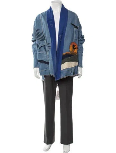 Pre-owned Greg Lauren Graphic Print Jacket In Blue