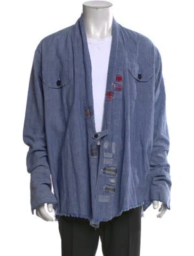Pre-owned Greg Lauren Graphic Print Long Sleeve Denim Shirt In Blue