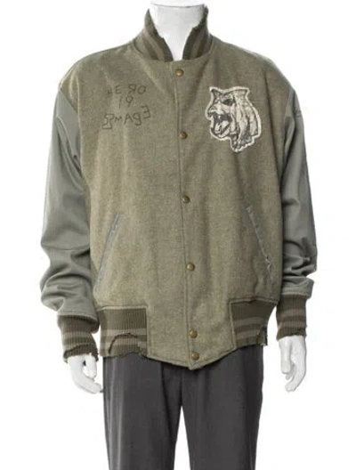 Pre-owned Greg Lauren Graphic Print Varsity Jacket In Green
