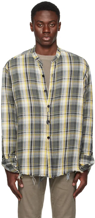 Greg Lauren Gray Check Shirt In Charcoal Plaid