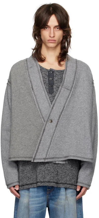 Greg Lauren Gray Knit Wool Gl1 Cardigan In Grey