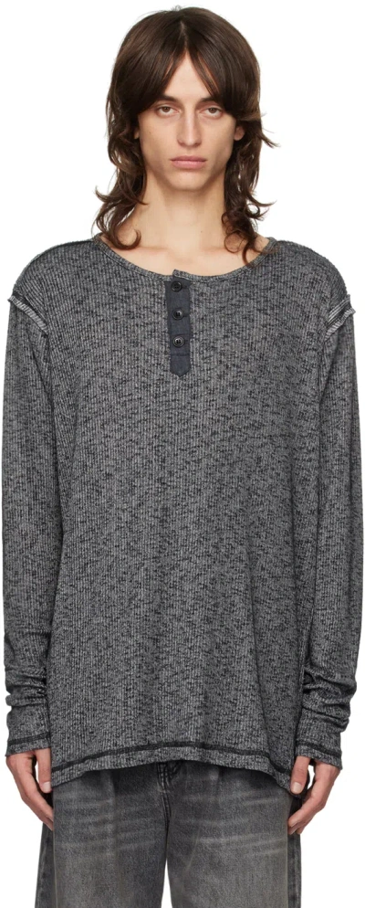 Greg Lauren Gray Lightweight Henley In Charcoal