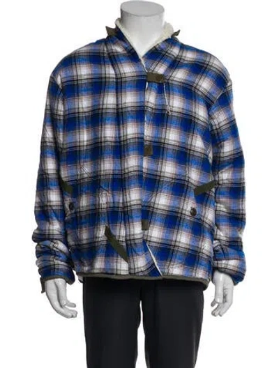Pre-owned Greg Lauren Hounds Reversible Gu Plaid Print Trucker Jacket In Blue