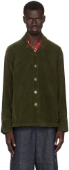 Greg Lauren Khaki Corduroy Shawl Collar Boxy Jacket In Army