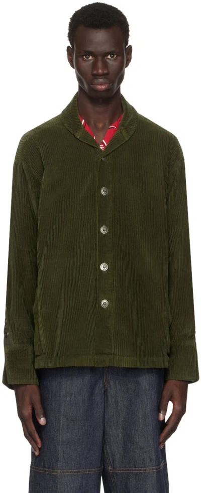 Greg Lauren Khaki Corduroy Shawl Collar Boxy Jacket In Army