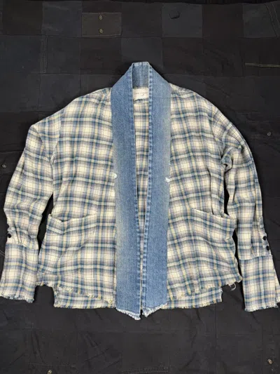 Pre-owned Greg Lauren Kimono Studio Flannel In Gray
