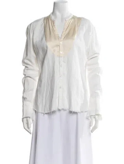 Pre-owned Greg Lauren Linen Long Sleeve Button-up Top In White
