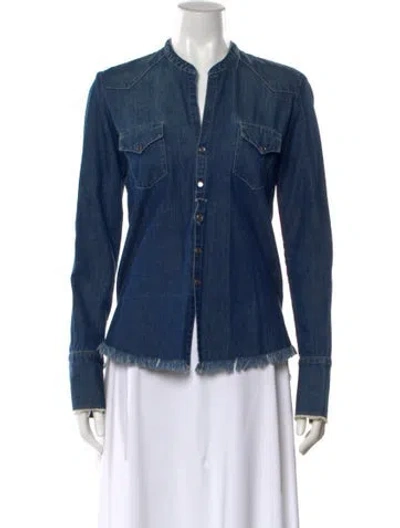 Pre-owned Greg Lauren Long Sleeve Button-up Top In Blue