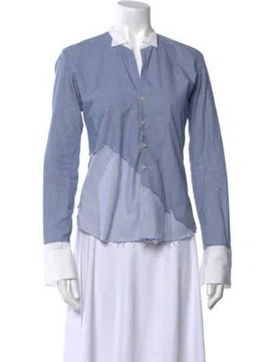 Pre-owned Greg Lauren Long Sleeve Button-up Top In Blue