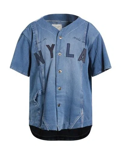 Greg Lauren Man Denim Shirt Blue Size 4 Cotton