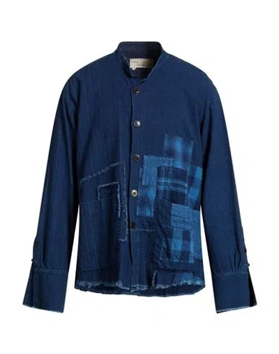 Greg Lauren Man Shirt Blue Size 3 Cotton