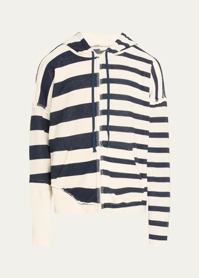 Greg Lauren Men's Mixed Nautical Stripe Hoodie In Blue Whi