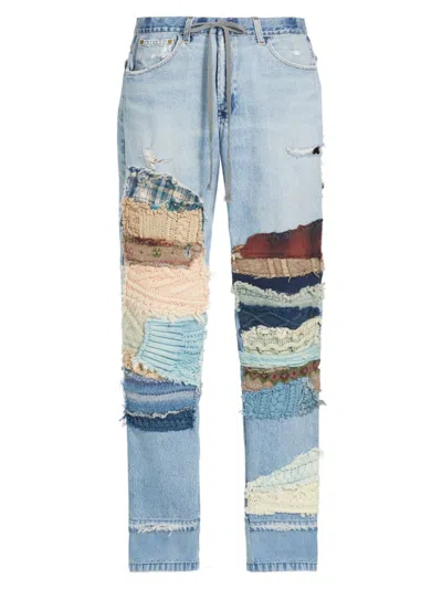 Greg Lauren Men's Patchwork Distressed Five-pocket Jeans In Denim Blue