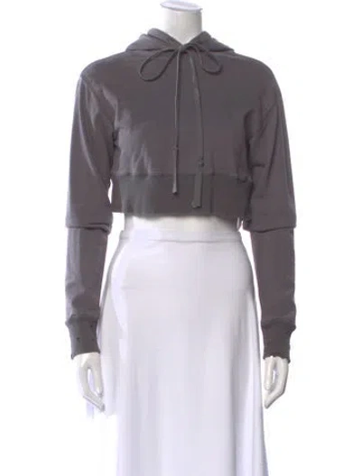 Pre-owned Greg Lauren Mock Neck Long Sleeve Crop Top In Gray