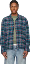 Greg Lauren Multicolor Boxy Plaid Shirt In Navy